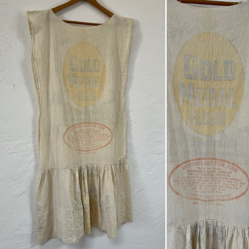 1930s Antique Flour Sack Depression Era Drop Waist Dress